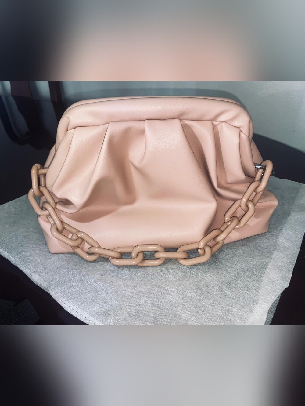 Soft Pleated Chain Handle Shoulder Bag - Blush